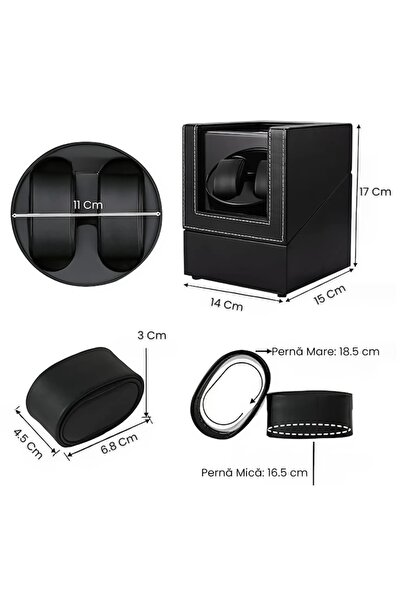 SMART GADGETS C&A Cutie de ceas rotativă automată, afișaj premium, două sloturi, silențioasă, antimagnetică, neagră mată luxoasă