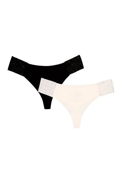 ESOTIQ Set de 2 chiloți tanga pentru femei cu detalii geometrice din dantelă | Piri