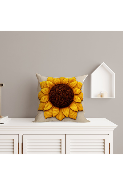 Ahsen Dekoratif 🌻 3D Sunflower Patterned Digital Printing Throw Pillow with Embossed Look – Decorative Elegance with Handcrafted Effect