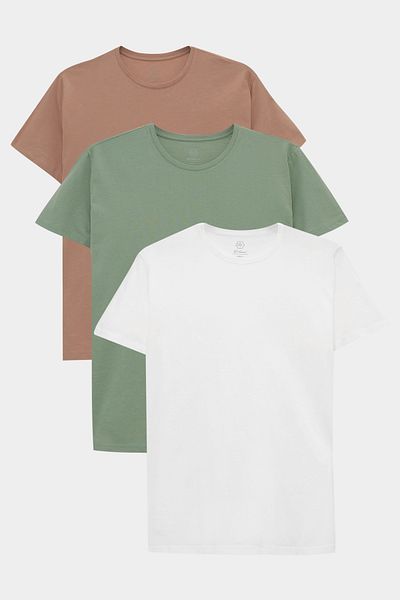 D'S Damat Ds Damat Slim Fit Mink/Πράσινο/Λευκό T-Shirt 3 τεμαχίων
