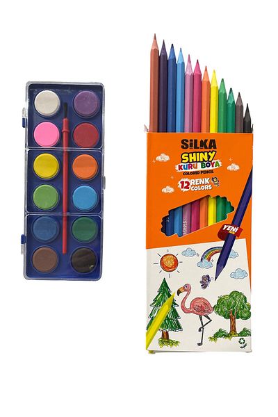 Silka 12-Piece Full Size Dry Paint & 12-Piece Watercolor (Set of 2)