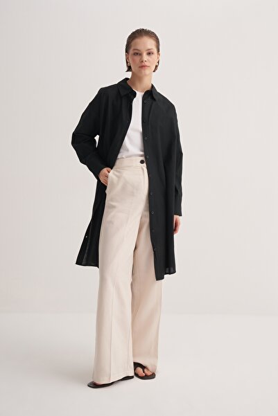 EBU Prive Women's Organic Cotton Long Basic Shirt Black