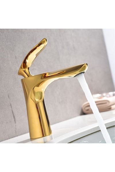 SMART GADGETS C&A Bathroom Sink Tap, Golden Stainless Steel, Scratch-resistant, Minimalist Design, 19 cm