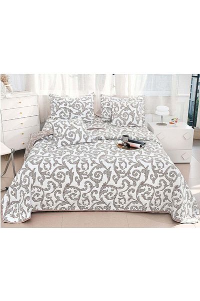 trendyhome Double Bedspread, Cotton with Linen, 5 Pieces, Elegant, Cream/White, PT24085