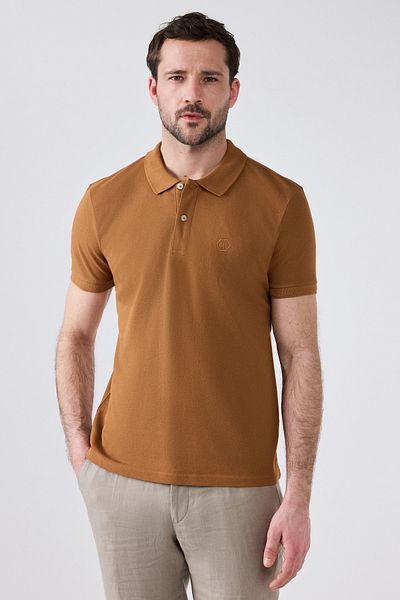 D'S Damat Тениска с поло яка Ds Damat Regular Fit / Кайсия / Бяла пике текстурирана 100% памучна
