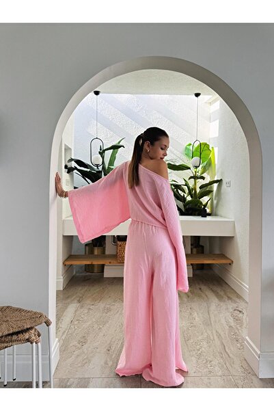OYKUWEAR Anisia Geniş Kollu Pembe Müslin Takım
