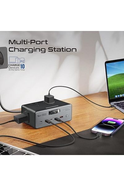 Promate 60W GaN Charging Station with Dual 30W USB-C PD, 140W USB-C, 100W Type-C, Quad AC Outlets, 6
