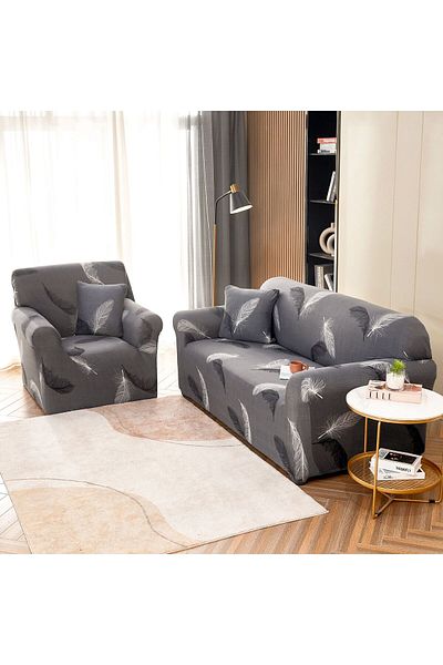 trendyhome Elastic Cover with Arms, 3-Seater Sofa, Feathers, Grey/Black/White, J12293