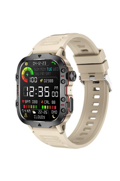OEM Ceas Smartwatch Barbatesc COOSTAR QX11, 1.96" HD, Militar, BT 5.2, FitCloudPro, Silicon, Gold