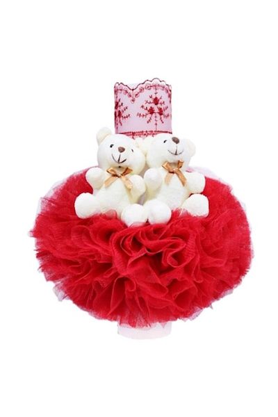 OEM Baptism Candle, Tulle, Plush Teddy Bears, 20x7cm, Red