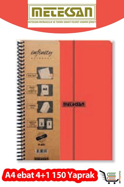 Meteksan Infinity, A4, 5 Subject (4 Squares, 1 Line) 150 Sheets Pp Cover Spiral School Notebook