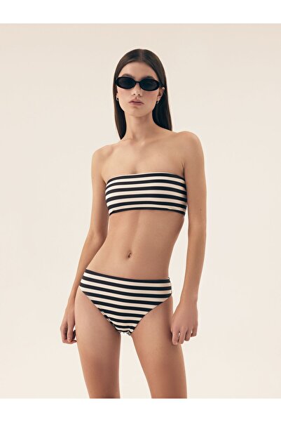 Bloovii Bikini Bottom Classic Brief with Medium Waist Striped Matte Retro Style | Malibu