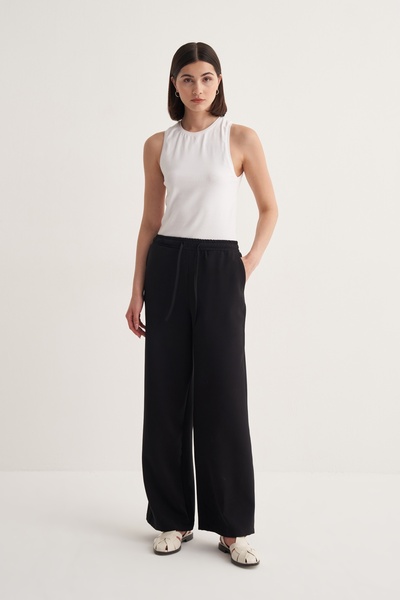 EBU Prive Women's Elastic Waist Palazzo Pants Black