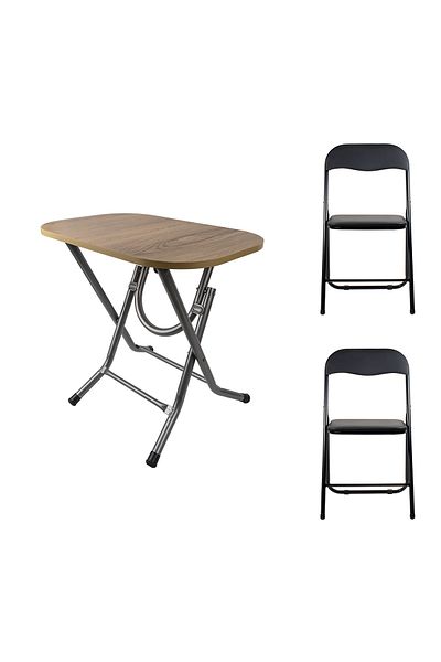 Zilan Folding table with MDF top, dimensions 40x60x58 cm + 2 x folding kitchen chairs ZLN2500_STEJAR_S2