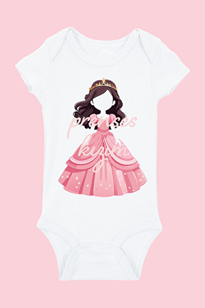 Mavipink Kız Bebek Pamuklu Prenses Kızım Yazılı Kısa Kollu Zıbın Body