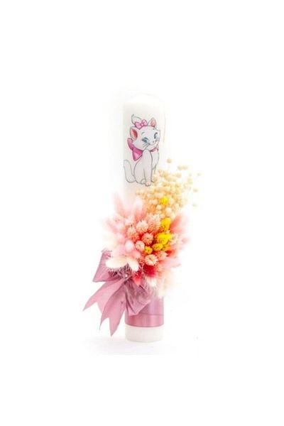 OEM Lumânare de botez cu flori uscate și Maria, 35x6cm, multicoloră