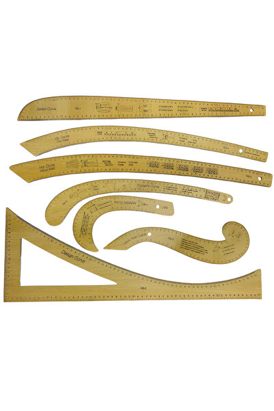 EleganTShoP Ahşap Cetvel Riga Kavadura Mektep Gönye 7 Parça Set