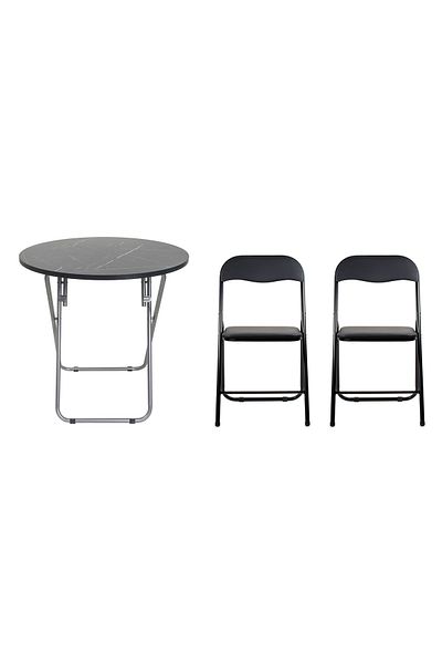 Z-Tools Round folding table with mdf top, dimensions 70x70, black plus 2 x folding kitchen chairs ZLN6937_2S