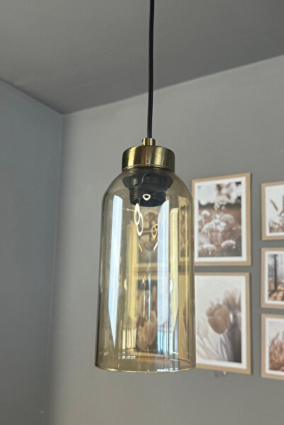 Bamyum Windy Cam Bal Rengi Tekli Avize Küçük Plafonyer Başlık Retro Sarkıt Lamba Salon Aydınlatma