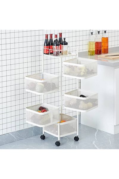 Choice 5-Tier Square Iron Vegetable Basket with Top Shelf, White