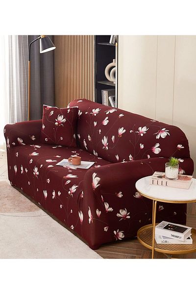 trendyhome Elastic Cover with Arms, 3-Seater Sofa, Flowers, Grena, J12287