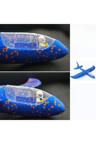 Flippy Glider Plane with Pilot, Flippy, With Lights in the Pilot's Cabin, Length 47 cm, Blue