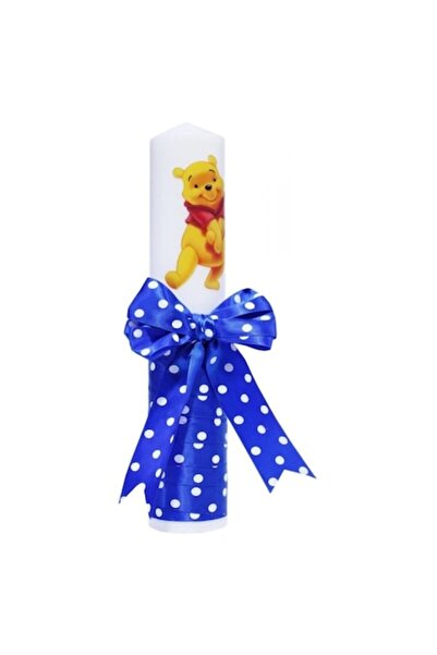 OEM Lumânare de botez, Winnie the Pooh, panglică cu buline, 30x5cm, albastru ...