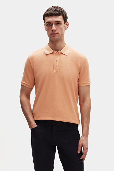 D'S Damat Ds Damat Regular Fit Tobacco/Βερίκοκο/Λευκό Πικέ με υφή 100% βαμβακερό μπλουζάκι πόλο