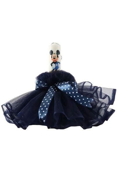 OEM Lumânare de botez pentru băieți, tul, Mickey Mouse, 30x5cm, albastru închis