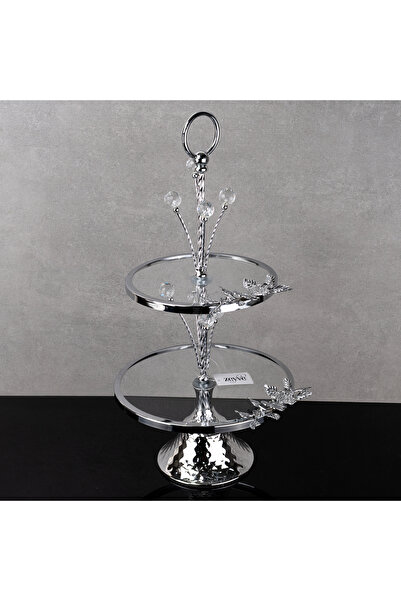 Hinora 2 Tier Presentation Plate with Stoned Glass Holder Cookie Holder 20-25X50Cm