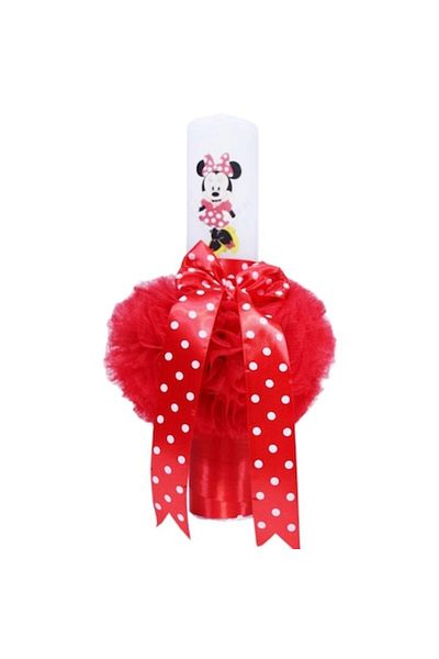OEM Lumânare de botez pentru fete, tul, Minnie Mouse, 40x7cm, roșie
