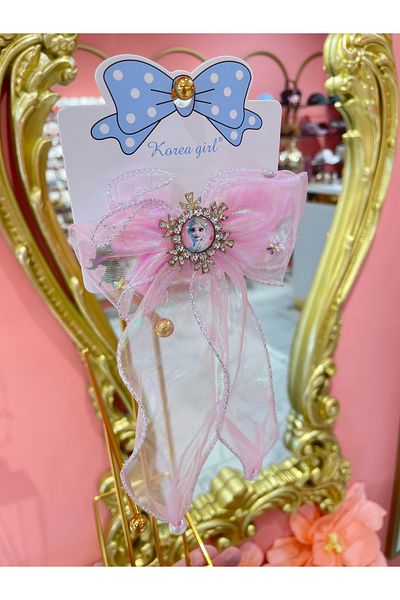 La She Accessories Elsa Portrait Detailed Pink Color Bow Long Latch Buckle