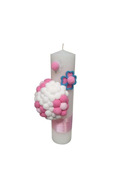 OEM Lumanare botez fata, decorata cu alb roz, 35cm