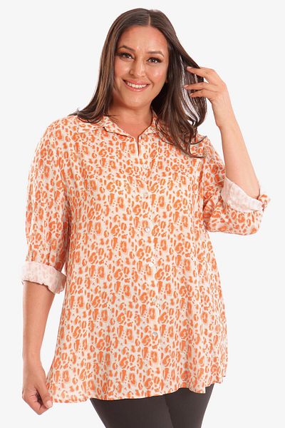Metpoint Cămașă cu imprimeu digital Trend42plus Plus Size portocaliu cu model leopard