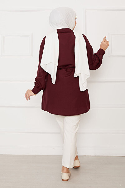 EBRUTESETTÜR Long Hidden Buttoned Pleated Detailed Hijab Shirt