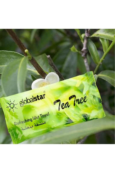 Globalstar Tea Tree Refreshing Wet Towels - 25pcs Antibacterial Cotton for Hygiene & Freshness