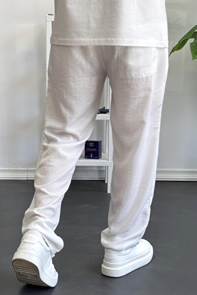 Edwox Ανδρικό παντελόνι με ελαστική μέση Modal υφασμάτινο άνετο λευκό Edw396