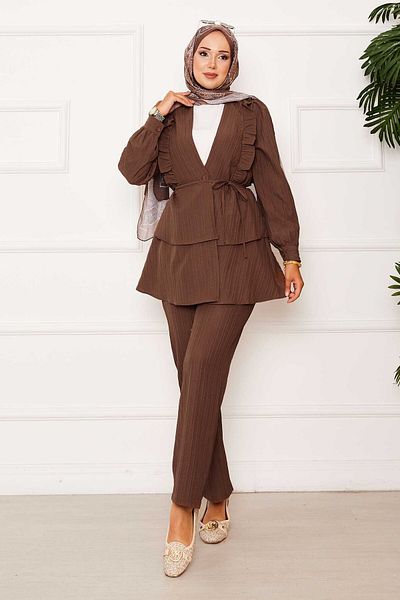 EBRUTESETTÜR Double Suit with Flounce Ruffle Detail in Skirt
