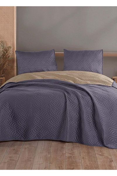 Colors & Dora Cotton Double Bedspread Set (220X230)-Anthracite Beige
