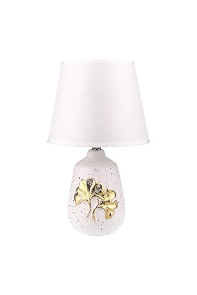 OEM Lampă ceramică cu suport din frunză și abajur din material textil, 20x34 cm, alb-auriu