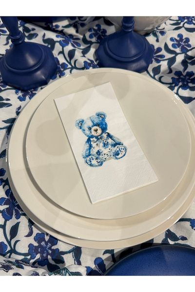 busrasdesign Blue Teddy Bear Printed Presentation Napkin 16 Pcs