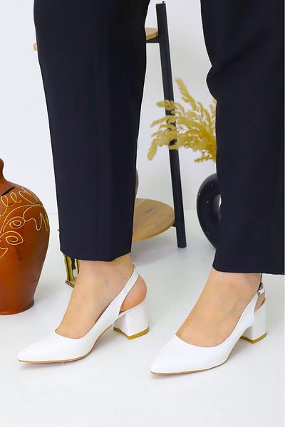 Nubbock Women's White Open Back 5 cm Daily Heeled Shoes Nk3066