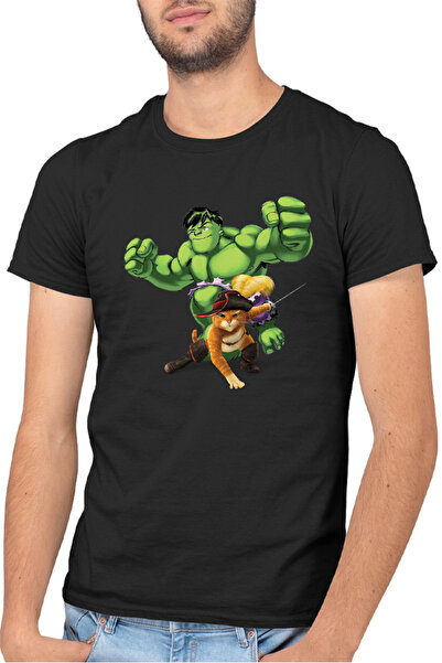 OEM Ανδρικό T-shirt Shrek Ο Γάτος με τις Μπότες Hulk Marvel DC Cat