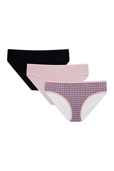 ESOTIQ Women's Classic Panties Set 3-Pack Cotton & Elastane Briefs Plain & Patterned | Mia-Mia