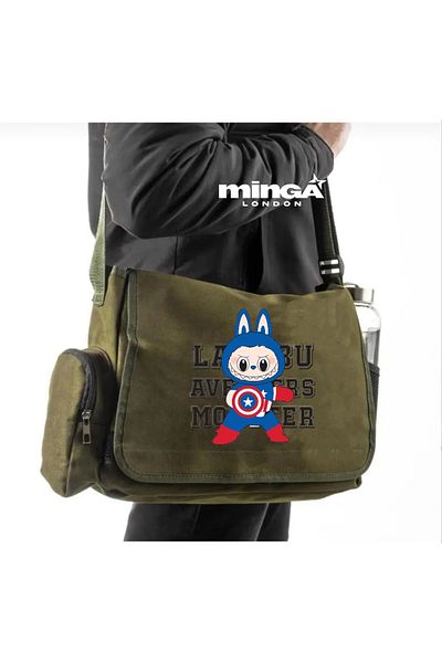 Minga London Khaki Labubu Superhero Messenger Bag - Minga London