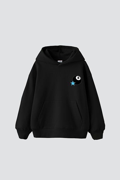 Bak Moda Star Eight Ball Printed Oversize Women's Black Hoodie