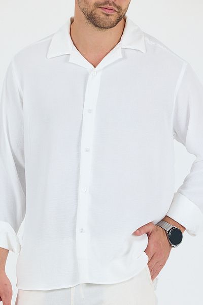 Trn JNS Мъжка риза Berlin White Summer Aerobin Linen с текстурирана кройка, удобна и голяма