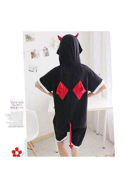zzz sleep good sleeping !!! Short jumpsuit pajamas for children, devil pattern, black-white color, KIGURUMI