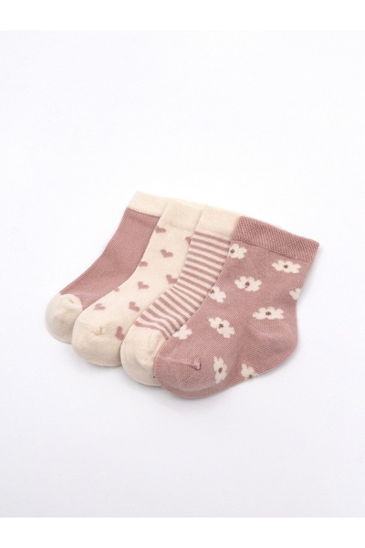 KARAMİLA 4'lü ORGANİK DİKİŞSİZ Bebek Çorap - Pembe / Yenidoğan Organik Çorap ...