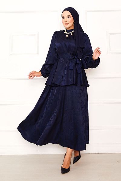 EBRUTESETTÜR Beli Gathered Mobile Belted Jacquard Skirt Suit